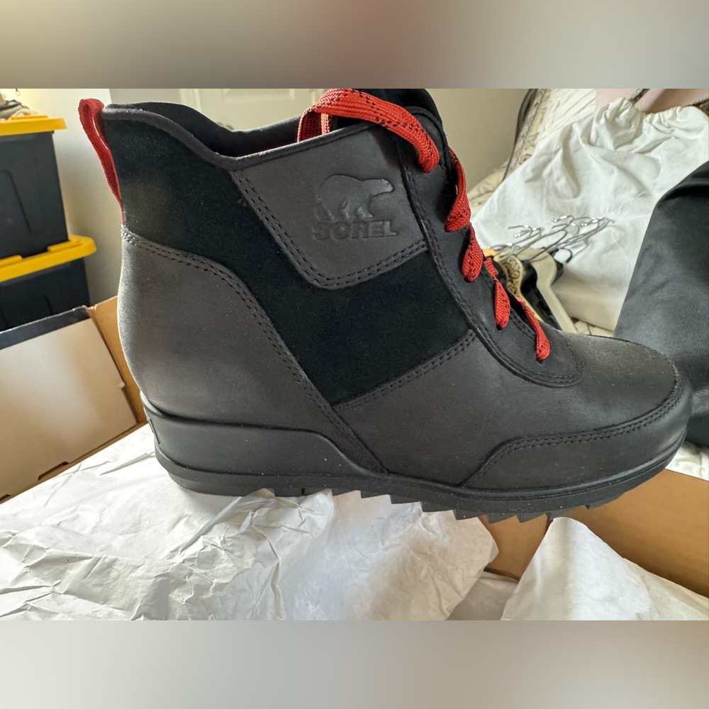 Sorel Black Boots with Red Accents